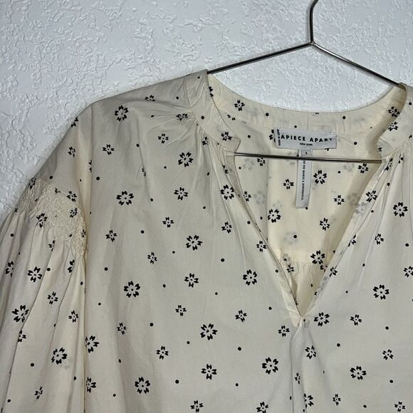 New Apiece Apart Marit Shirred Organic Cotton Blouse in Scattered Floral Small - Picture 4 of 13